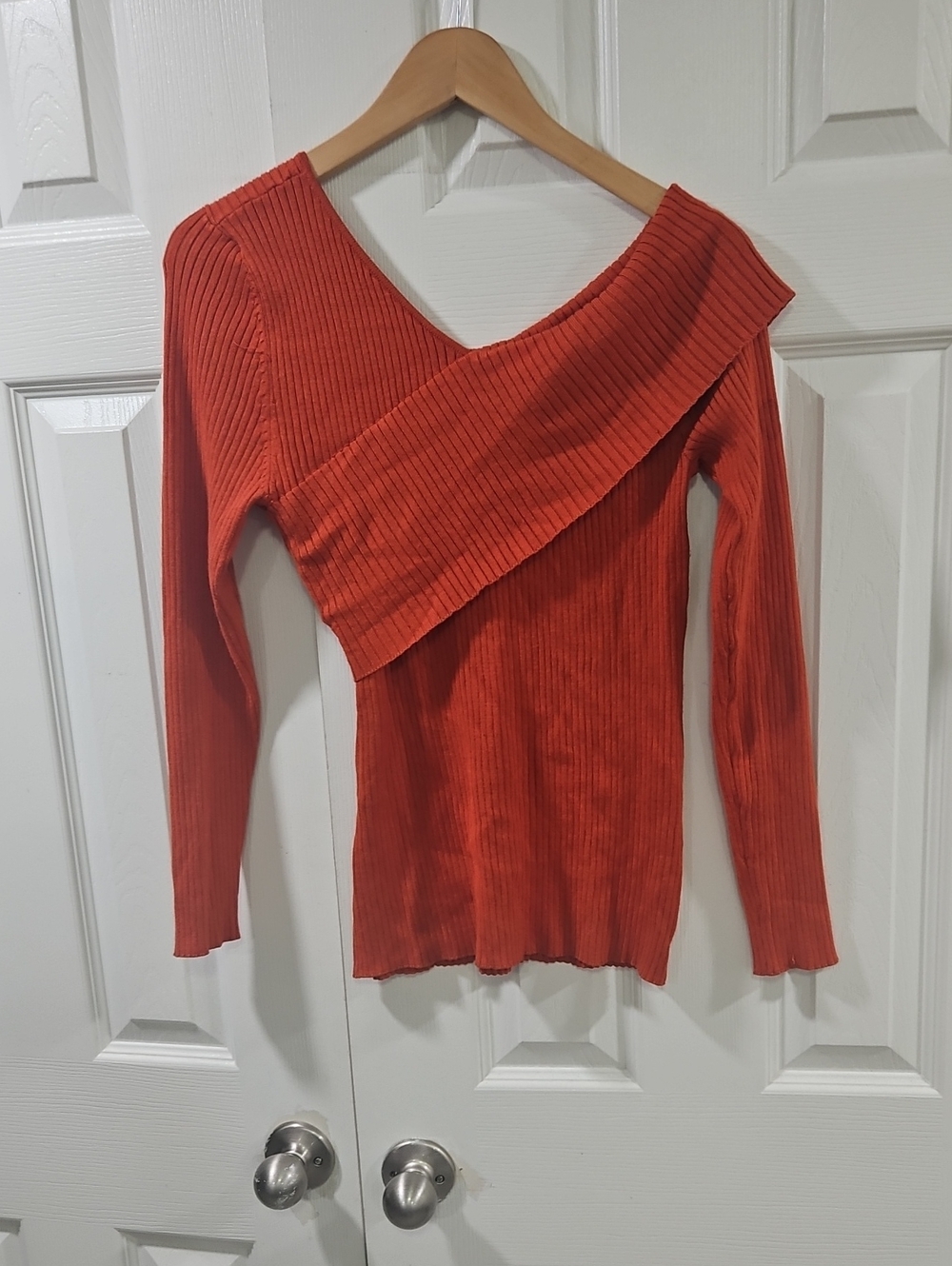 Cato Orange Ribbed Asymmetric Off-Shoulder Sweater